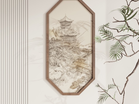 新中式禅意组合挂画su模型