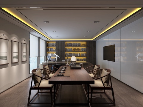  新中式总经理办公室 书柜3d模型 