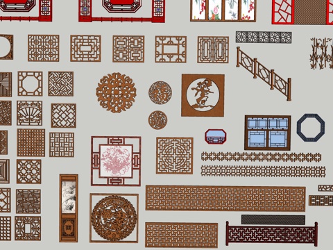 新中式雕花   窗花   地雕   新中式护栏  中式门雕花su模型
