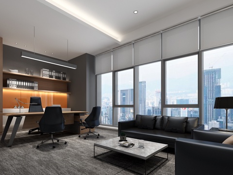  现代经理办公室 办公桌 沙发组合3d模型 