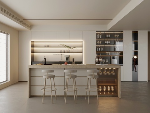 现代餐厅 酒柜 岛台餐桌椅su模型