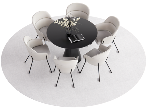 现代餐桌椅组合 圆桌su模型