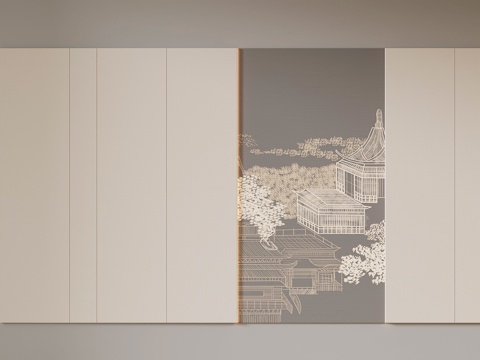 新中式背景墙 沙发背景墙 电视背景墙su模型