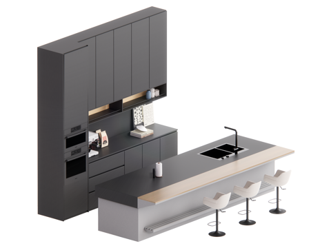 现代中岛台餐桌椅组合su模型