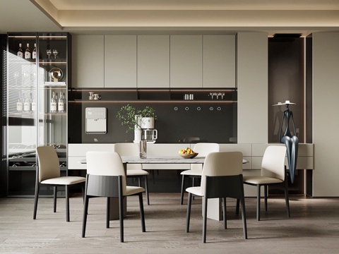  现代餐厅 餐桌椅 酒柜3d模型 