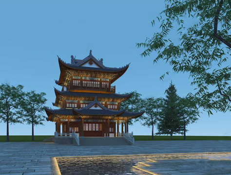 中式塔楼阁楼   玲珑宝塔su模型