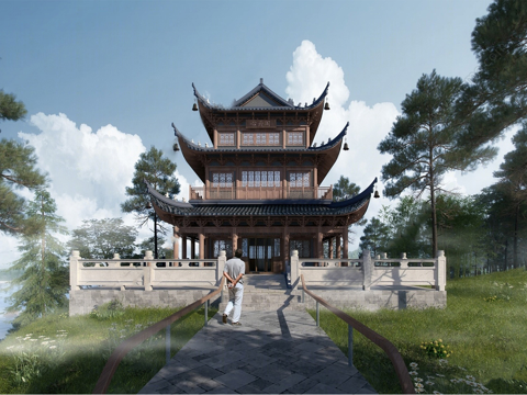 中式古建筑 阁楼 亭台 轩su模型