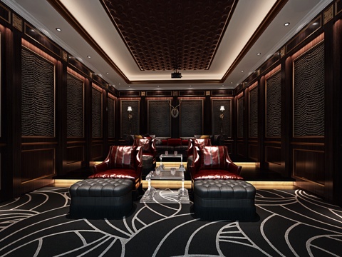  新古典 后现代 影音室 娱乐室 休息室 沙发 茶几3d模型 