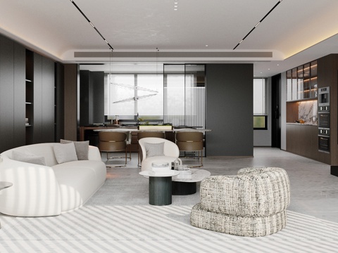 现代意式客餐厅 高级灰客餐厅 横厅客餐厅 轻奢意式客餐厅su模型