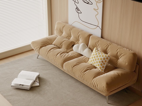 现代奶油风多人沙发 直排沙发su模型