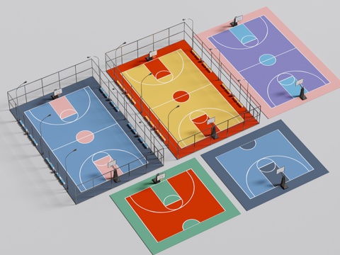 现代户外球场 篮球场 户外篮球场 现代篮球场 其他球场su模型