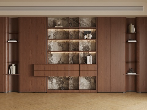 原木风装饰柜 开放式收纳柜 客厅储物柜 客厅装饰柜 装饰柜su模型