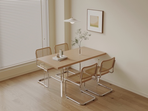 现代奶油风餐桌椅su模型