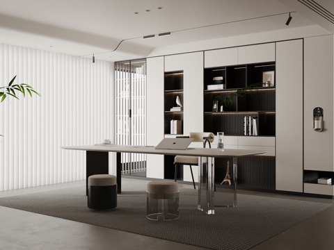 现代书房 书柜 书桌椅su模型