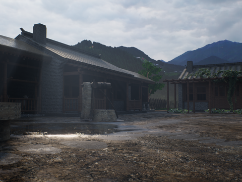 古代农家小院茅庐su模型