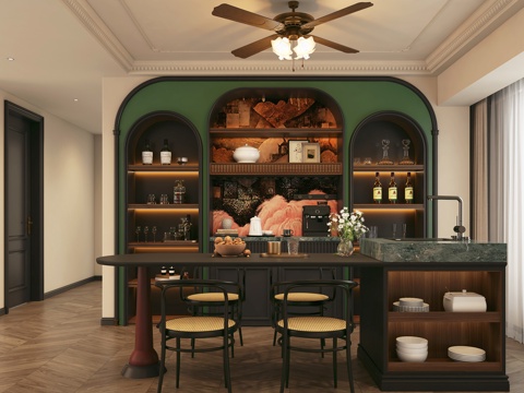  中古风复古风餐厅3d模型 