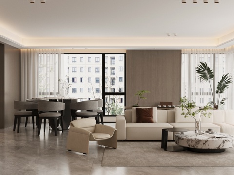 现代意式客餐厅 高级灰客餐厅 横厅客餐厅 轻奢意式客餐厅su模型