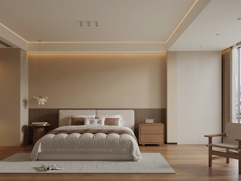 现代卧室 双人床su模型