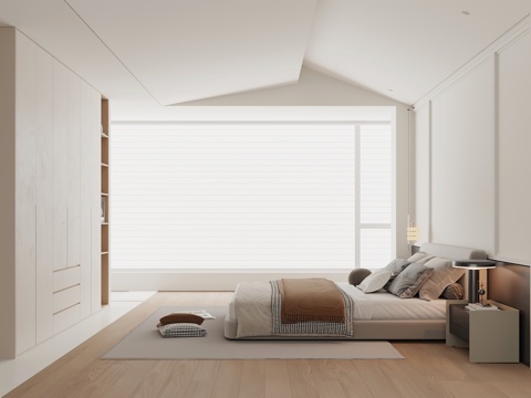 现代卧室 双人床 衣柜su模型