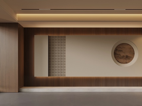 新中式背景墙su模型