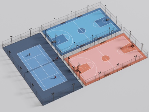 现代户外球场 篮球场 户外篮球场 现代篮球场 其他球场su模型