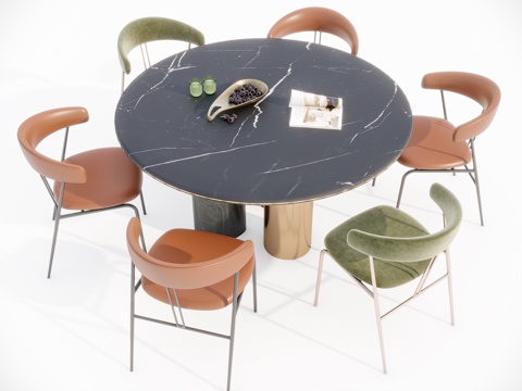 现代轻奢圆餐桌su模型