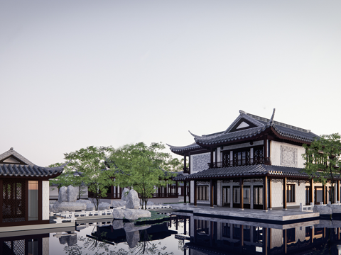 中式古建筑 商业小镇 商业街su模型