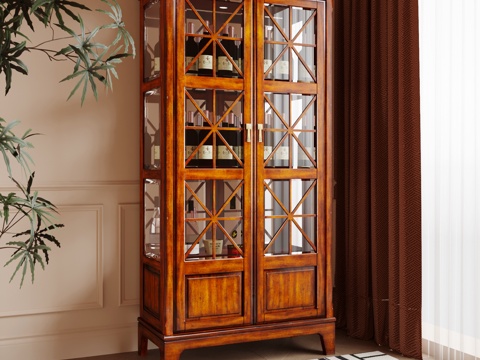 美式复古酒柜 实木酒柜 装饰柜su模型