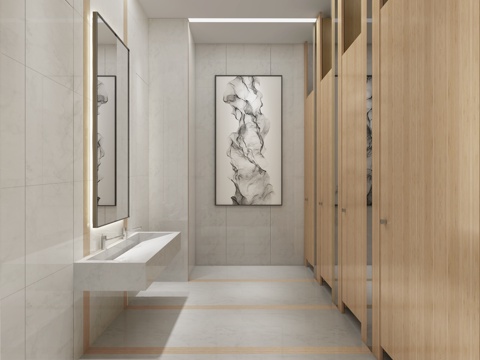  现代一个现代风格的工装卫生间3d模型 