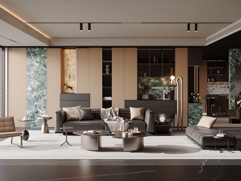 现代意式客餐厅 高级灰客餐厅 横厅客餐厅 轻奢意式客餐厅su模型