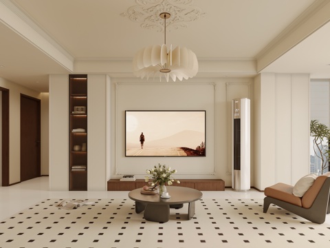  法式奶油风客餐厅3d模型 