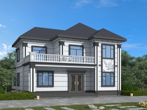 中式 新中式独栋别墅su模型