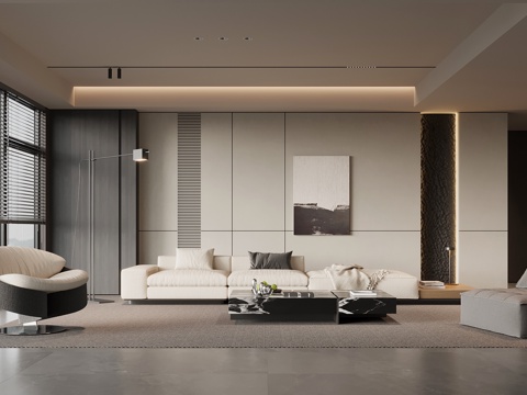 现代意式客厅 沙发茶几组合 沙发背景墙su模型