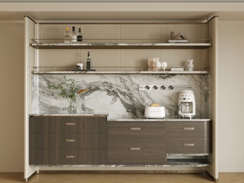 现代轻奢餐边柜 轻奢意式餐边柜 餐边柜摆件 大理石餐边柜su模型