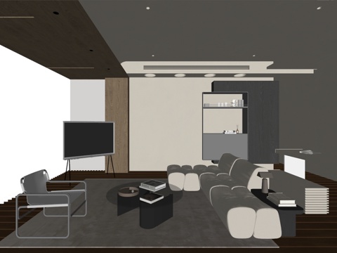 现代风格客厅 组合沙发 茶几 装饰画su模型