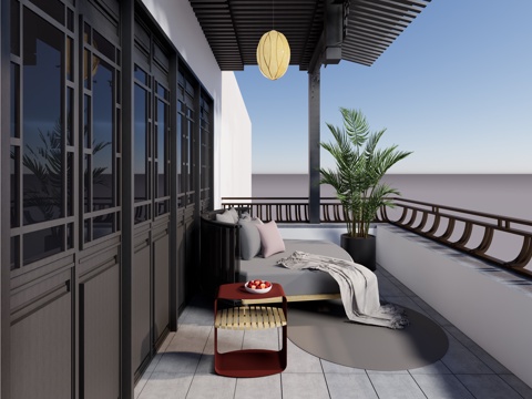 庭院露台户外家具 躺椅躺床su模型