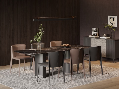 现代意式餐桌椅 餐边柜su模型