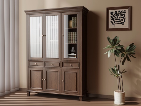 美式书柜 储物柜 装饰柜su模型