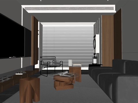 现代风格客厅 组合沙发 茶几 装饰画su模型