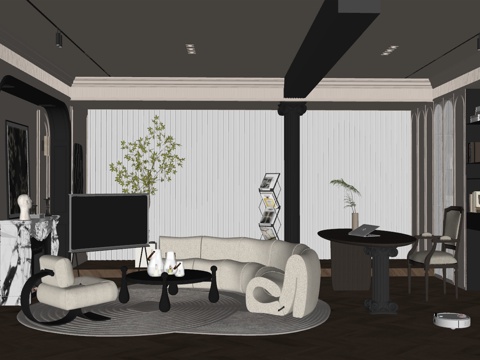 现代风格客厅 组合沙发 茶几 装饰画 客厅书房su模型