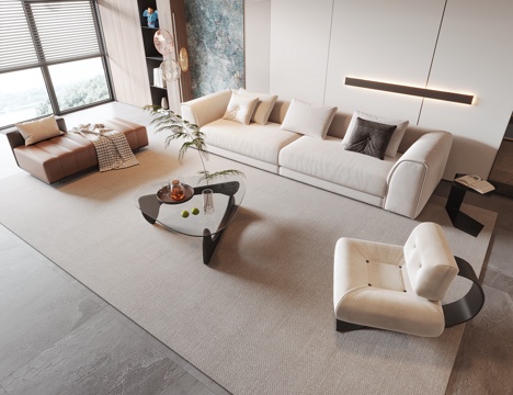 现代沙发组合 贵妃椅 单人沙发 茶几 边几su模型