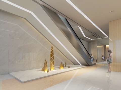  现代一个商场的手扶梯过道3d模型 