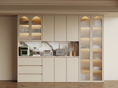 法式奶油风酒柜 餐边柜su模型