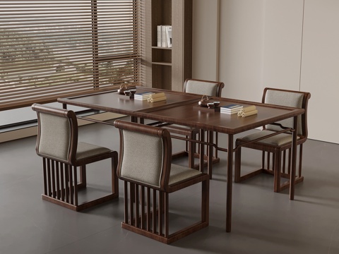 新中式书桌椅su模型