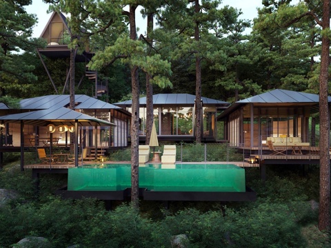 现代度假木屋  森林主题  民宿酒店现代度假木屋  森林主题su模型