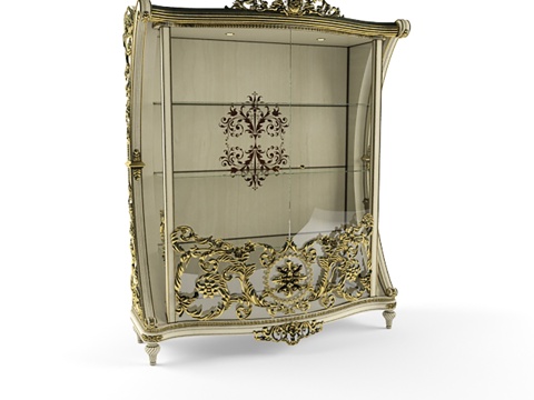 欧式餐边柜 储物柜 雕花酒柜碗柜 玻璃柜子su模型