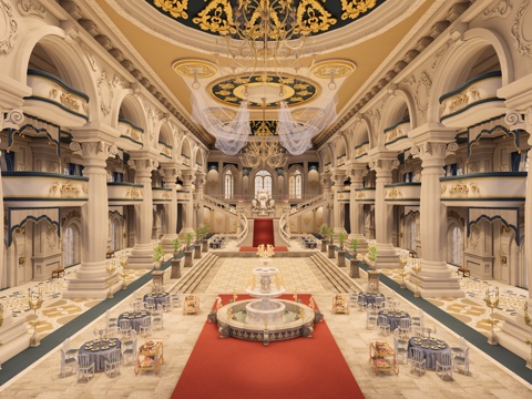 欧式法式城堡庄园建筑 宴会厅 会客厅 婚礼大堂 酒店大堂 双su模型
