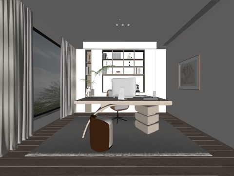 中式风格 书房 茶室 茶桌椅su模型