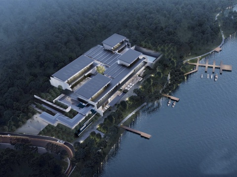 新中式民宿建筑 平顶 酒店建筑su模型