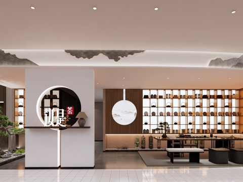 新中式茶餐厅门头商铺设计su模型